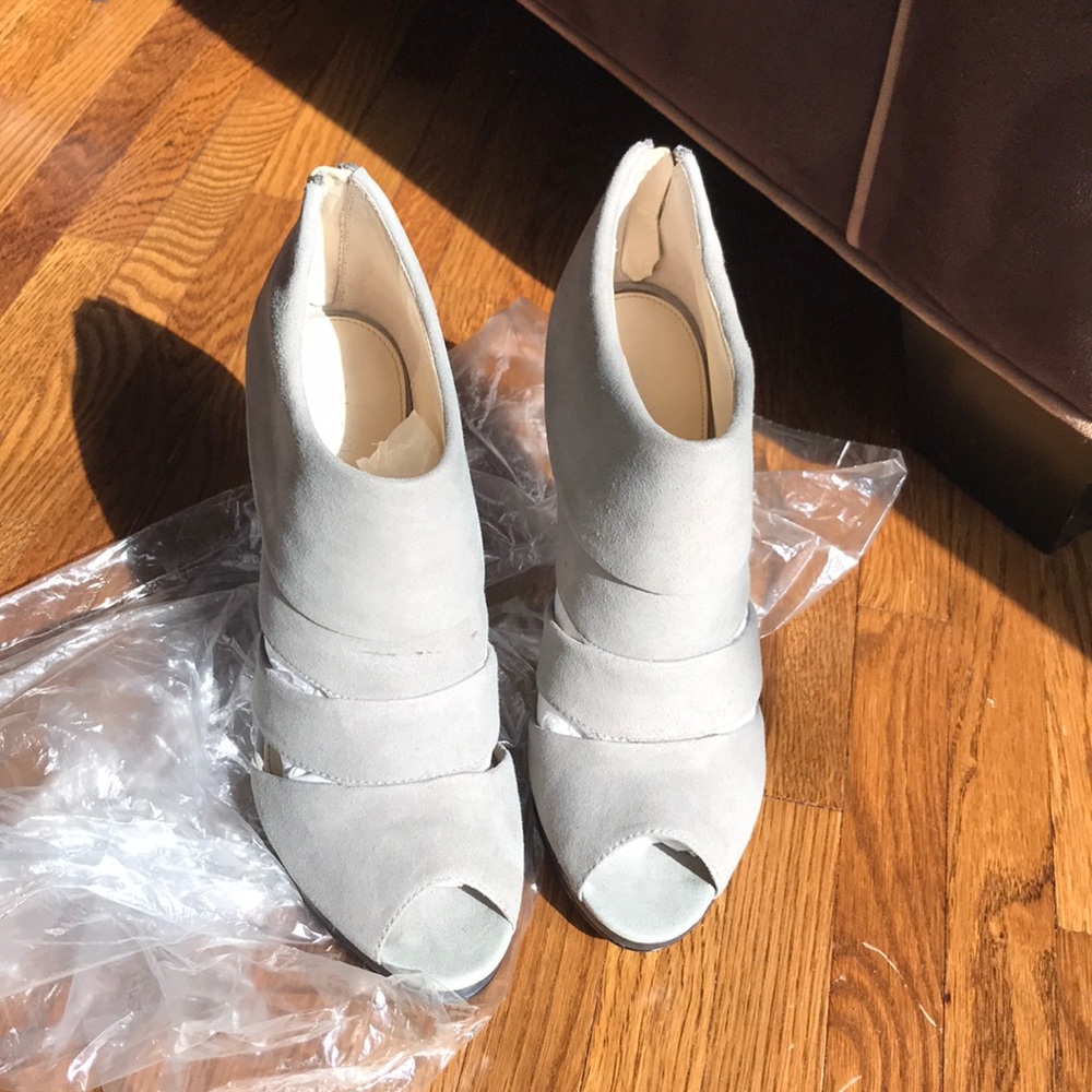 Calvin Klein Heeled Suede Peep Toe Booties - Gray